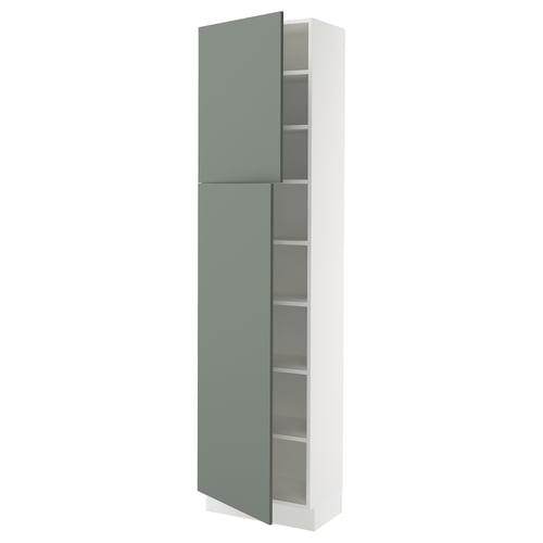 SEKTION Armoire haute + tablette/2ptes, blanc/Nickebo gris -vert mat, 24x15x90 "