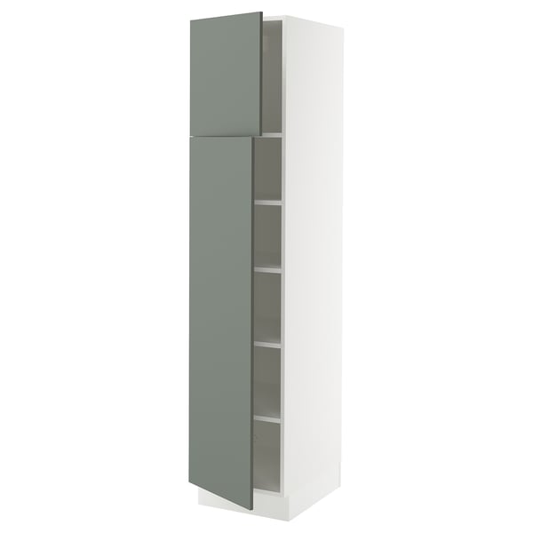 SEKTION Armoire haute + tablette/2ptes, blanc/Nickebo gris -vert mat, 18x24x80 "