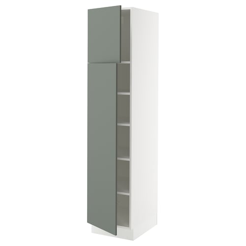 SEKTION Armoire haute + tablette/2ptes, blanc/Nickebo gris -vert mat, 18x24x80 "