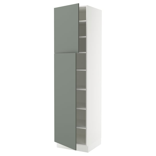 SEKTION Armoire haute + tablette/2ptes, blanc/Nickebo gris -vert mat, 24x24x90 "