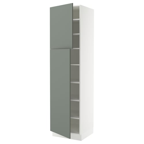 SEKTION Armoire haute + tablette/2ptes, blanc/Nickebo gris -vert mat, 24x24x90 "