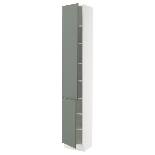 SEKTION Armoire haute + tablette/2ptes, blanc/Nickebo gris -vert mat, 15x15x90 "