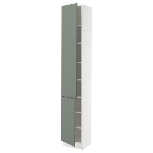 SEKTION Armoire haute + tablette/2ptes, blanc/Nickebo gris -vert mat, 15x15x90 "