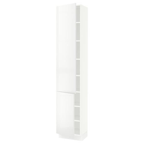 SEKTION Armoire haute + tablette/2ptes, blanc/Ringhult blanc, 18x15x90 "