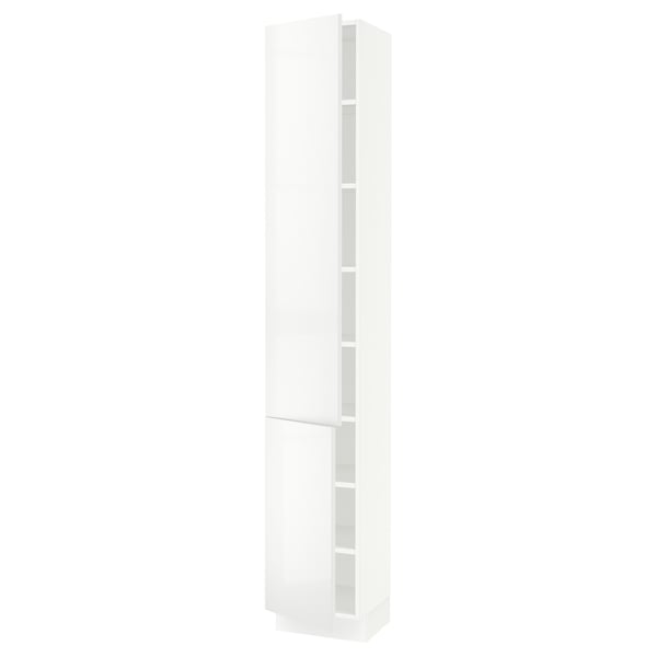 SEKTION Armoire haute + tablette/2ptes, blanc/Ringhult blanc, 15x15x90 "