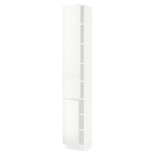 SEKTION Armoire haute + tablette/2ptes, blanc/Ringhult blanc, 15x15x90 "