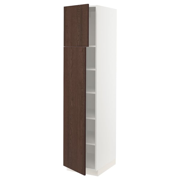 SEKTION Armoire haute + tablette/2ptes, blanc/Sinarp brun, 18x24x80 "