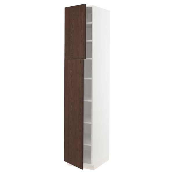 SEKTION Armoire haute + tablette/2ptes, blanc/Sinarp brun, 18x24x90 "
