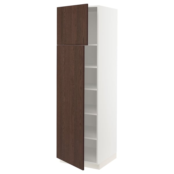 SEKTION Armoire haute + tablette/2ptes, blanc/Sinarp brun, 24x24x80 "