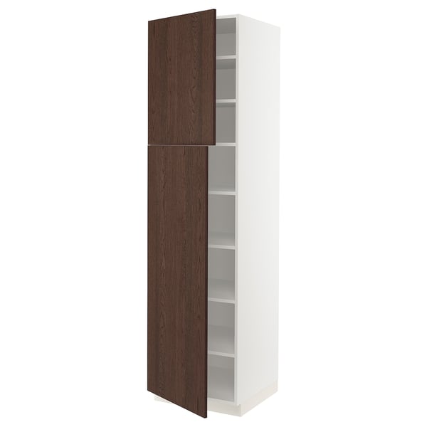 SEKTION Armoire haute + tablette/2ptes, blanc/Sinarp brun, 24x24x90 "