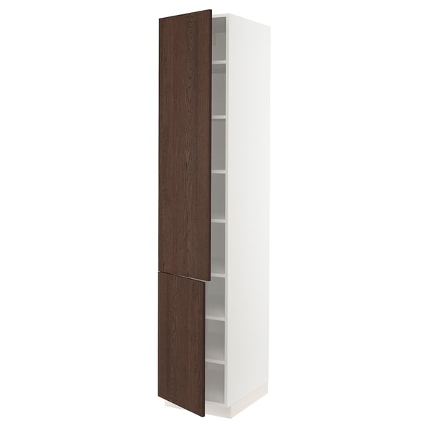 SEKTION Armoire haute + tablette/2ptes, blanc/Sinarp brun, 18x24x90 "