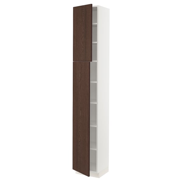 SEKTION Armoire haute + tablette/2ptes, blanc/Sinarp brun, 15x15x90 "