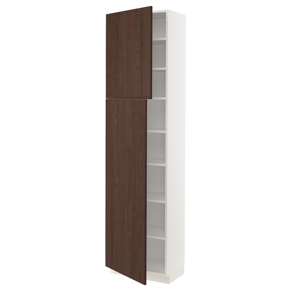 SEKTION Armoire haute + tablette/2ptes, blanc/Sinarp brun, 24x15x90 "