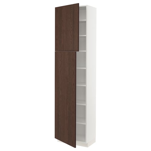 SEKTION Armoire haute + tablette/2ptes, blanc/Sinarp brun, 24x15x90 "