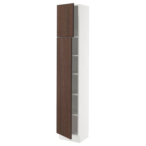 SEKTION Armoire haute + tablette/2ptes, blanc/Sinarp brun, 15x15x80 "