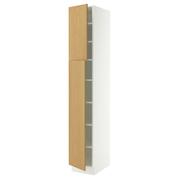 SEKTION Armoire haute + tablette/2ptes, blanc/Sinarp chêne plaqué, 15x24x90 "