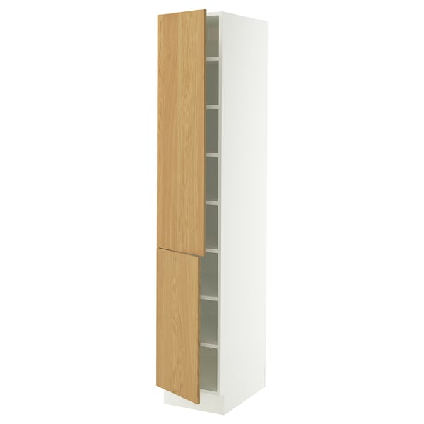 SEKTION Armoire haute + tablette/2ptes, blanc/Sinarp chêne plaqué, 15x24x80 "