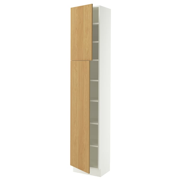 SEKTION Armoire haute + tablette/2ptes, blanc/Sinarp chêne plaqué, 18x15x90 "