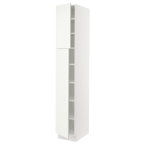 SEKTION Armoire haute + tablette/2ptes, blanc/Vallstena blanc, 15x24x90 "