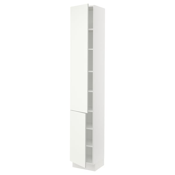 SEKTION Armoire haute + tablette/2ptes, blanc/Vallstena blanc, 15x15x90 "