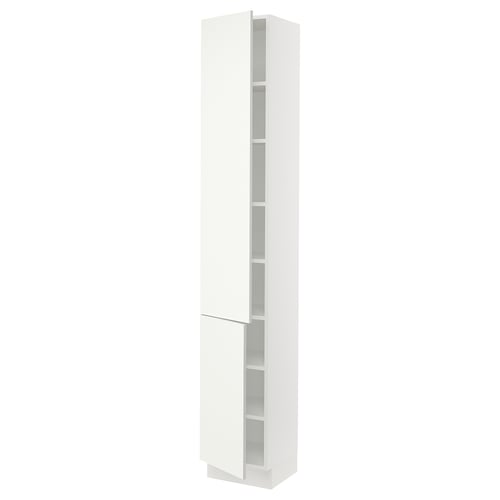 SEKTION Armoire haute + tablette/2ptes, blanc/Vallstena blanc, 15x15x90 "