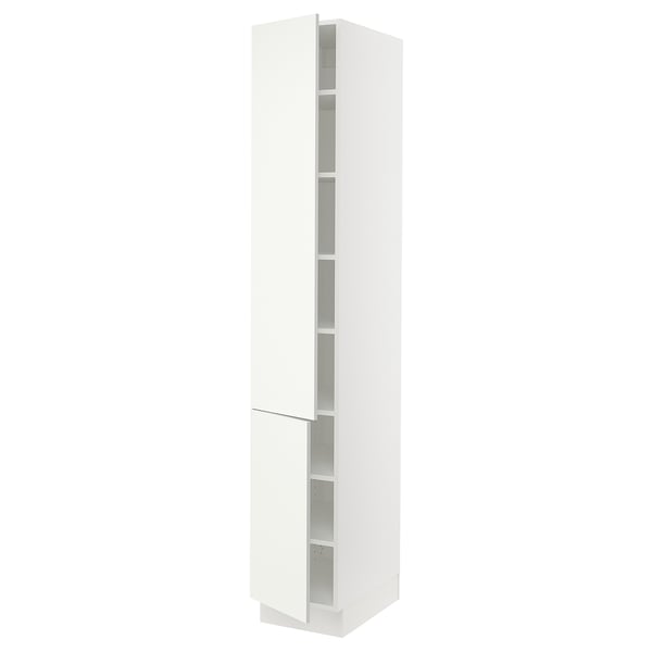 SEKTION Armoire haute + tablette/2ptes, blanc/Vallstena blanc, 15x24x90 "