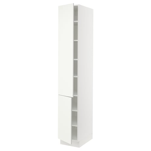SEKTION Armoire haute + tablette/2ptes, blanc/Vallstena blanc, 15x24x90 "