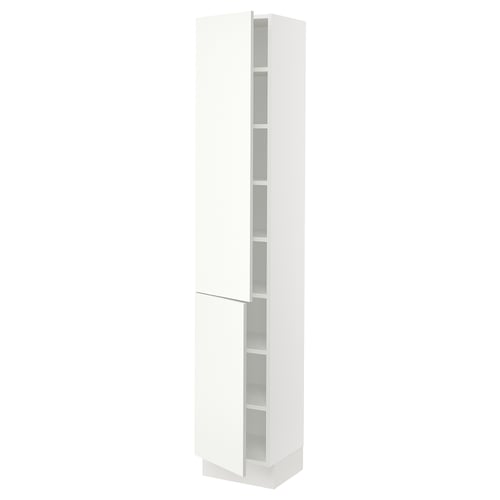 SEKTION Armoire haute + tablette/2ptes, blanc/Vallstena blanc, 15x15x80 "
