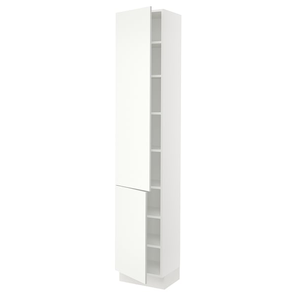SEKTION Armoire haute + tablette/2ptes, blanc/Vallstena blanc, 18x15x90 "