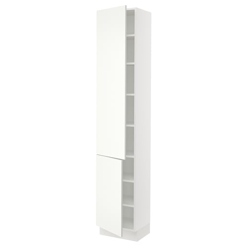 SEKTION Armoire haute + tablette/2ptes, blanc/Vallstena blanc, 18x15x90 "