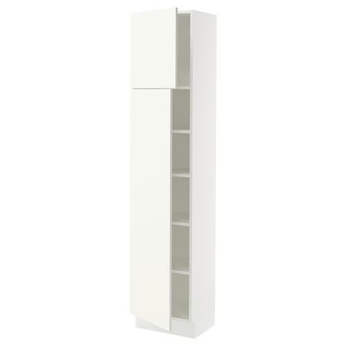 SEKTION Armoire haute + tablette/2ptes, blanc/Vallstena blanc, 18x15x80 "