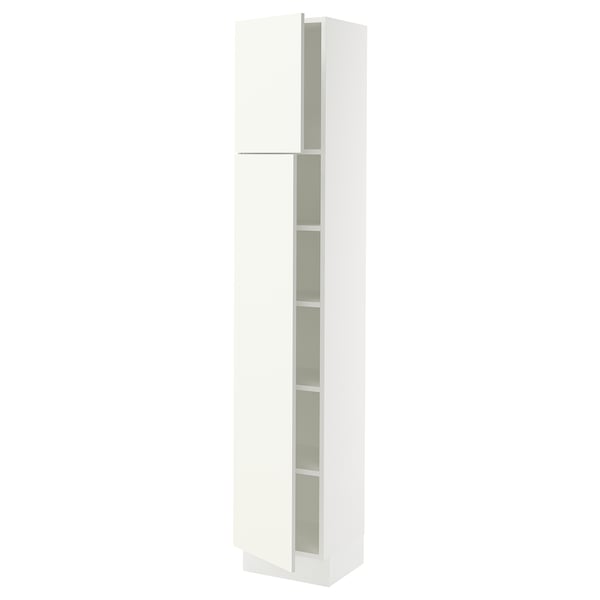 SEKTION Armoire haute + tablette/2ptes, blanc/Vallstena blanc, 15x15x80 "