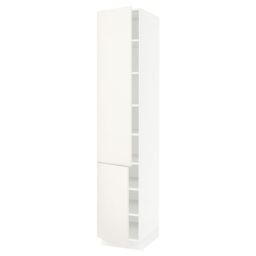SEKTION Armoire haute + tablette/2ptes, blanc/Veddinge blanc, 18x24x90 "