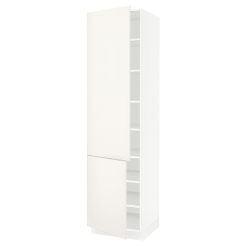 SEKTION Armoire haute + tablette/2ptes, blanc/Veddinge blanc, 24x24x90 "