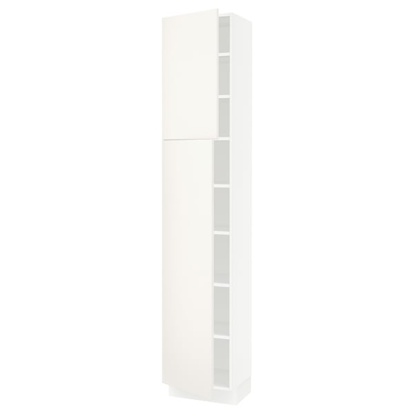 SEKTION Armoire haute + tablette/2ptes, blanc/Veddinge blanc, 18x15x90 "