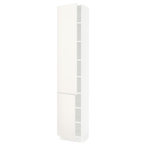 SEKTION Armoire haute + tablette/2ptes, blanc/Veddinge blanc, 18x15x90 "