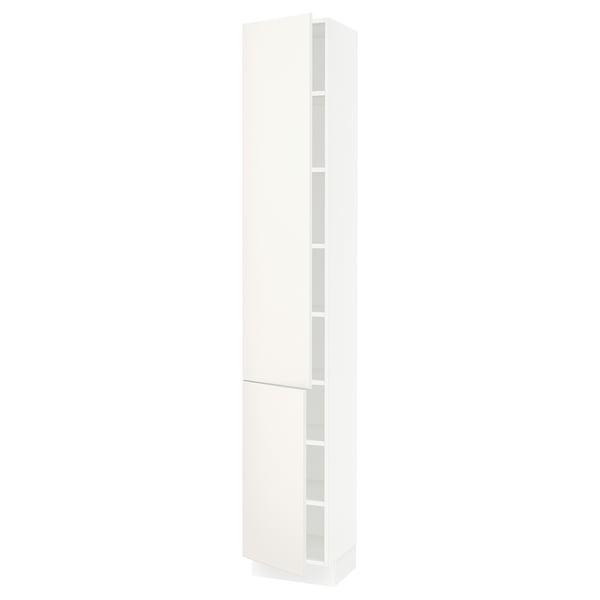 SEKTION Armoire haute + tablette/2ptes, blanc/Veddinge blanc, 15x15x90 "