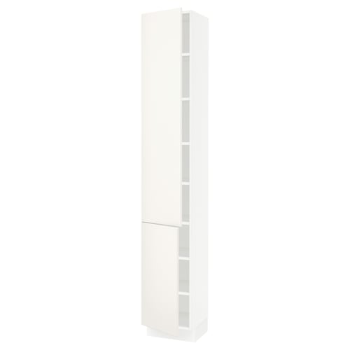 SEKTION Armoire haute + tablette/2ptes, blanc/Veddinge blanc, 15x15x90 "