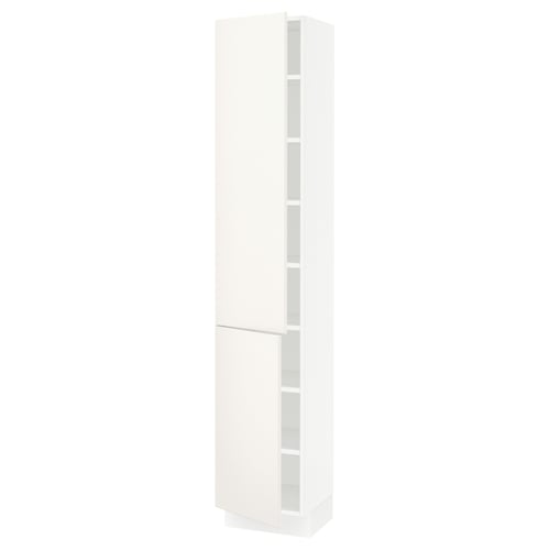 SEKTION Armoire haute + tablette/2ptes, blanc/Veddinge blanc, 15x15x80 "