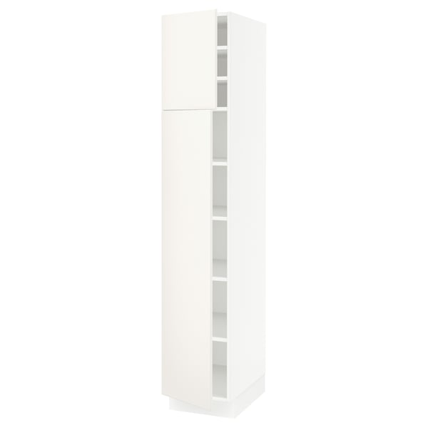 SEKTION Armoire haute + tablette/2ptes, blanc/Veddinge blanc, 15x24x80 "