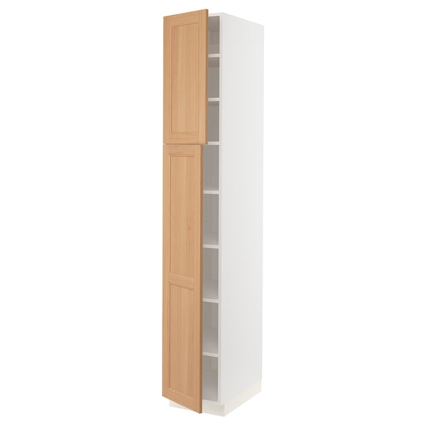 SEKTION Armoire haute + tablette/2ptes, blanc/Vedhamn chêne, 15x24x90 "