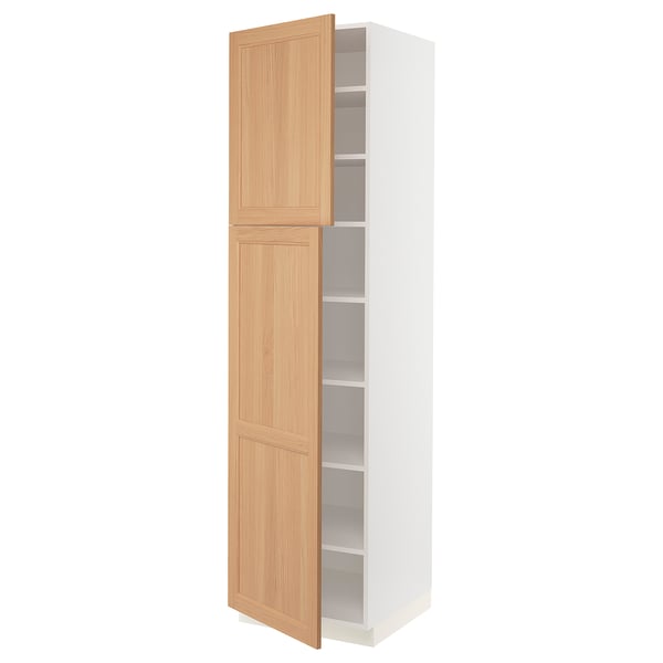 SEKTION Armoire haute + tablette/2ptes, blanc/Vedhamn chêne, 24x24x90 "