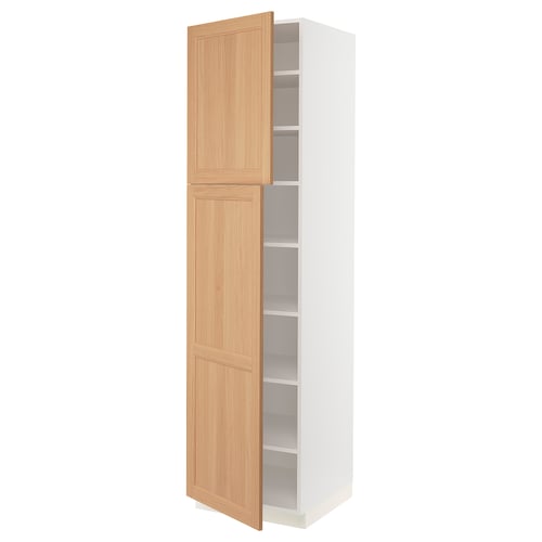SEKTION Armoire haute + tablette/2ptes, blanc/Vedhamn chêne, 24x24x90 "