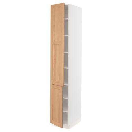 SEKTION Armoire haute + tablette/2ptes, blanc/Vedhamn chêne, 15x24x90 "
