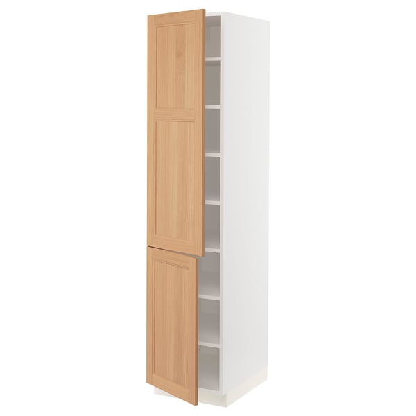 SEKTION Armoire haute + tablette/2ptes, blanc/Vedhamn chêne, 18x24x80 "