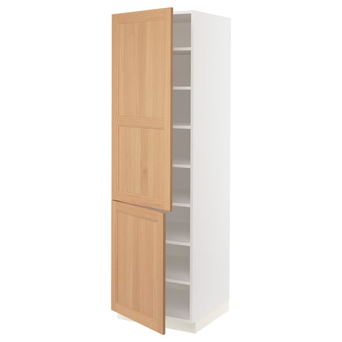 SEKTION Armoire haute + tablette/2ptes, blanc/Vedhamn chêne, 24x24x80 "