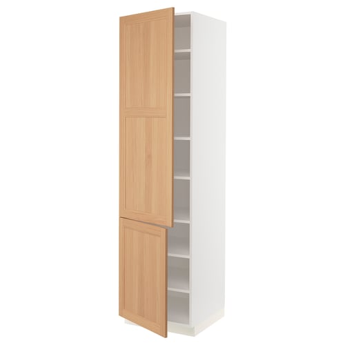 SEKTION Armoire haute + tablette/2ptes, blanc/Vedhamn chêne, 24x24x90 "