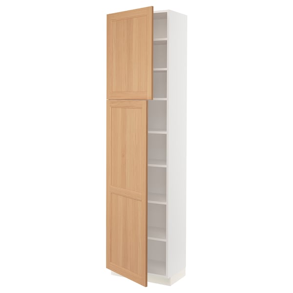SEKTION Armoire haute + tablette/2ptes, blanc/Vedhamn chêne, 24x15x90 "