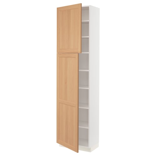 SEKTION Armoire haute + tablette/2ptes, blanc/Vedhamn chêne, 24x15x90 "