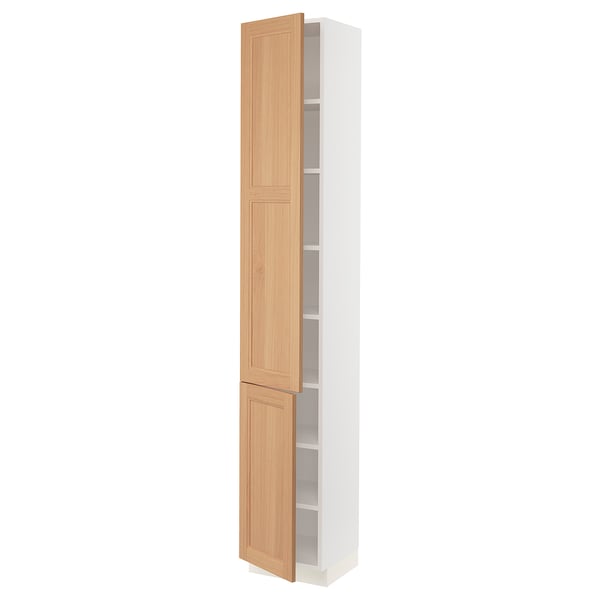 SEKTION Armoire haute + tablette/2ptes, blanc/Vedhamn chêne, 15x15x90 "